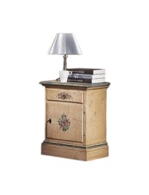 MOBILI 2G -  Comodino arte povera 1 cassetto 1 porta legno shabby avorio 50x38x65 (1430) vista frontale
