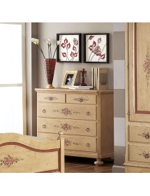 MOBILI 2G -  Cassettiera arte povera 5 cassetti legno shabby avorio rosso 116x51x101 (1422) vista frontale