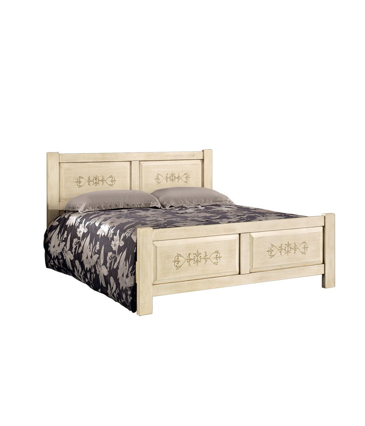 MOBILI 2G - LETTO  DRITTO MATRIMONIALE AVORIO ANTICO/VERDE IN LEGNO (1472) vista frontale