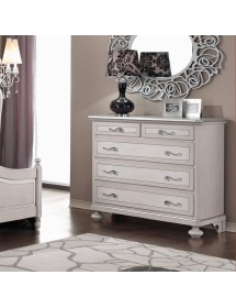 MOBILI 2G -  Cassettiera arte povera 5 cassetti legno shabby tortora grigio 116x51x101 (1475) VISTA FRONTALE