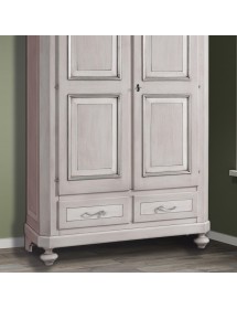 MOBILI 2G - ARMADIO CLASSICO 2 PORTE 2 CASSETTI LEGNO SHABBY TORTORA GRIGIO 135x63X203 (1465) vista frontale