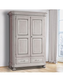 MOBILI 2G - ARMADIO CLASSICO 2 PORTE 2 CASSETTI LEGNO SHABBY TORTORA GRIGIO 135x63X203 (1465) vista frontale