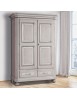 MOBILI 2G - ARMADIO CLASSICO 2 PORTE 2 CASSETTI LEGNO SHABBY TORTORA GRIGIO 135x63X203 (1465) vista frontale