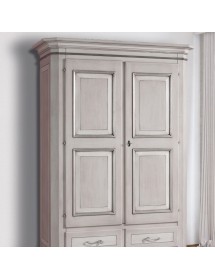 MOBILI 2G - ARMADIO CLASSICO 2 PORTE 2 CASSETTI LEGNO SHABBY TORTORA GRIGIO 135x63X203 (1465) vista frontale