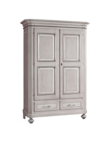 MOBILI 2G - ARMADIO CLASSICO 2 PORTE 2 CASSETTI LEGNO SHABBY TORTORA GRIGIO 135x63X203 (1465) vista frontale