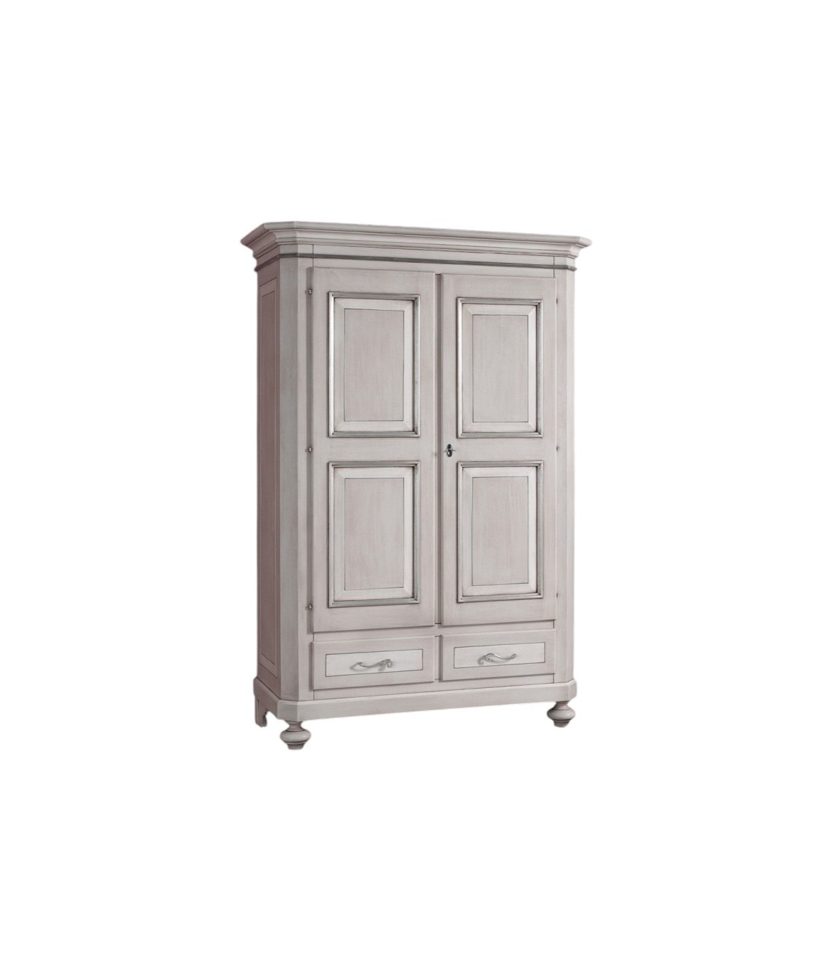 MOBILI 2G - ARMADIO CLASSICO 2 PORTE 2 CASSETTI LEGNO SHABBY TORTORA GRIGIO 135x63X203 (1465) vista frontale