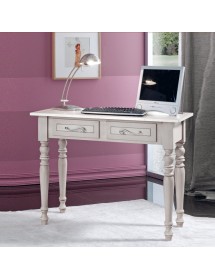 MOBILI 2G - Scrivania arte povera 2 cassetti shabby grigio tortora 105x55x80 (1466) VISTA FRONTALE