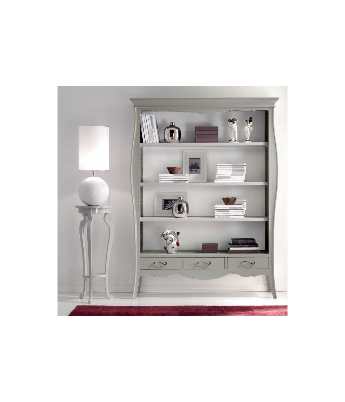 MOBILI 2G - LIBRERIA CLASSICA IN LEGNO 3 CASSETTI GRIGIO/BIANCO 151X47X204