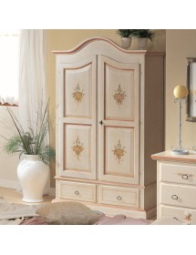 MOBILI 2G - ARMADIO IN LEGNO SHABBY BIANCO CON DECORI ROSA 122X60X200 (1320) vista frontale