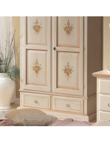 MOBILI 2G - ARMADIO IN LEGNO SHABBY BIANCO CON DECORI ROSA 122X60X200 (1320) vista frontale