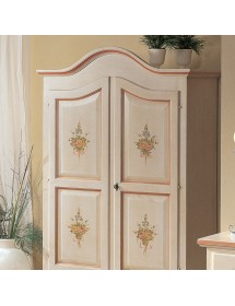 MOBILI 2G - ARMADIO IN LEGNO SHABBY BIANCO CON DECORI ROSA 122X60X200 (1320) vista frontale