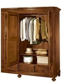 MOBILI 2G - Armadio 3 porte arte povera in legno shabby avorio anticato filo rosa 184x60x217 vista frontale