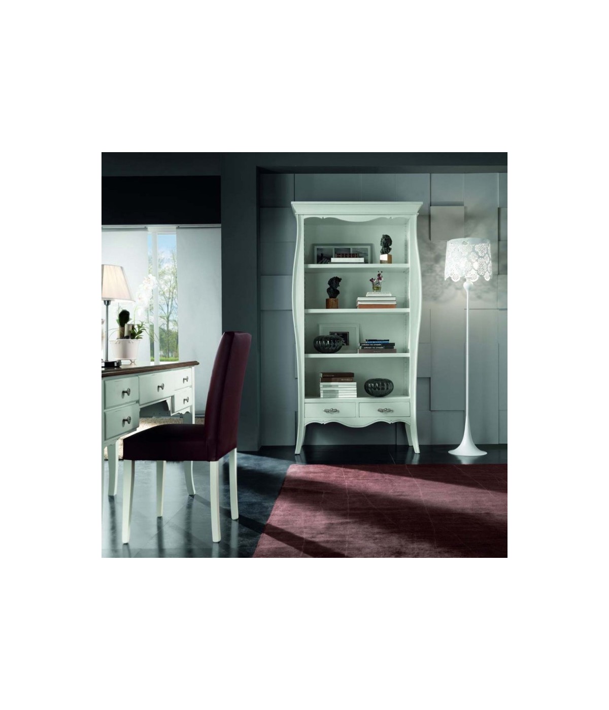 MOBILI 2G - LIBRERIA CLASSICA IN LEGNO 2 CASSETTI BIANCO 106X47X204