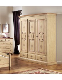 MOBILI 2G - Armadio 3 porte arte povera in legno shabby avorio anticato filo rosa 184x60x217 vista frontale