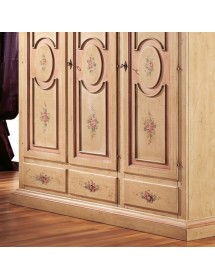 MOBILI 2G - Armadio 3 porte arte povera in legno shabby avorio anticato filo rosa 184x60x217 vista frontale