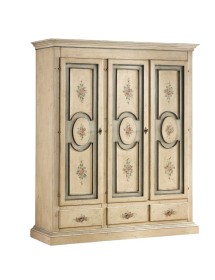 MOBILI 2G - Armadio 3 porte arte povera in legno shabby avorio 184x60x217 (1433) vista frontale