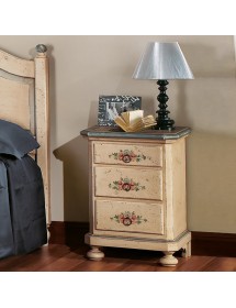 MOBILI 2G -  Comodino arte povera 3 cassetti legno shabby avorio antico azzurro 50x38x66 (1440) vista frontale