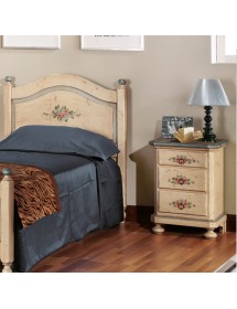 MOBILI 2G -  Comodino arte povera 3 cassetti legno shabby avorio antico azzurro 50x38x66 (1440) vista frontale