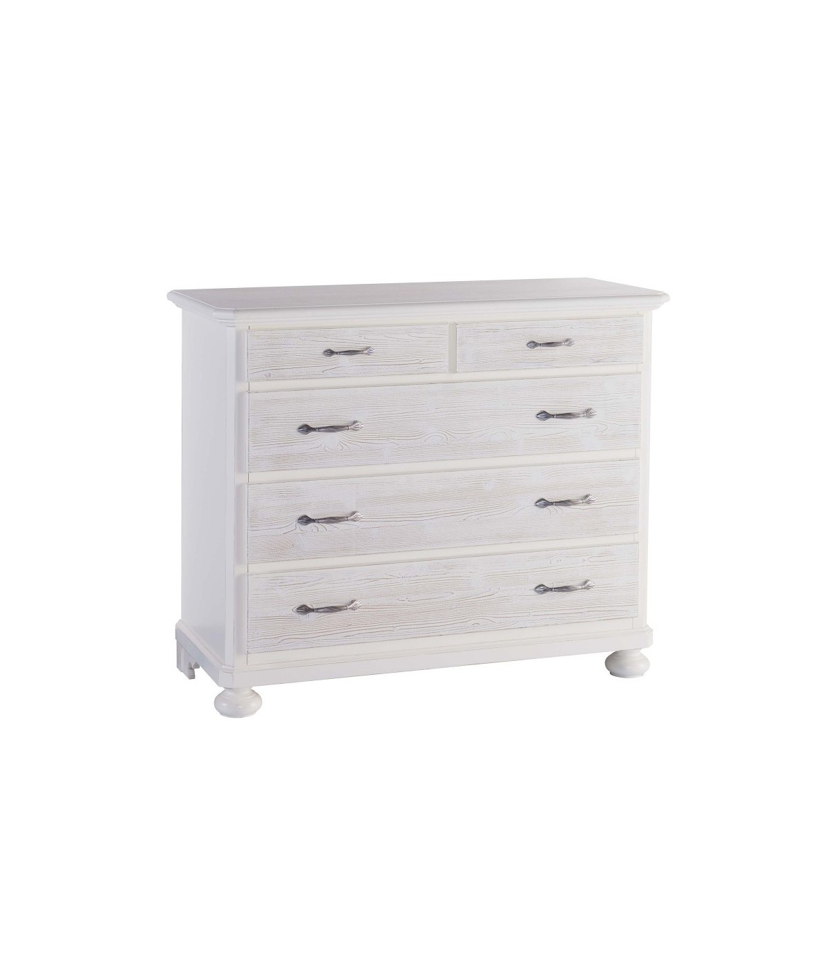 MOBILI 2G - COMO 5 CASSETTI IN LEGNO BIANCO SPAZZOLATO L.118 P.52 H.99 (2214) VISTA FRONTALE