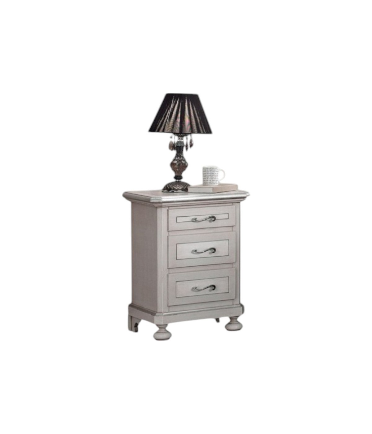 MOBILI 2G -  Comodino arte povera 3 cassetti legno shabby tortora grigio 50x38x66 (1476) vista frontale