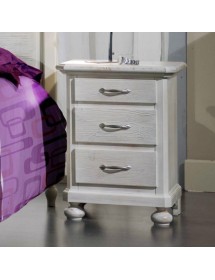 MOBILI 2G -  Comodino 3 cassetti legno shabby bianco spazzolato 50x38x66 (2215) VISTA FRONTALE