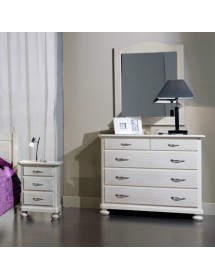 MOBILI 2G -  Comodino 3 cassetti legno shabby bianco spazzolato 50x38x66 (2215) VISTA FRONTALE