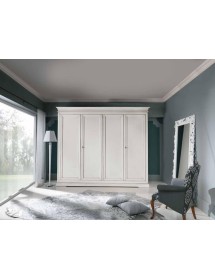 MOBILI 2G - ARMADIO IN LEGNO CLASSICO 4 ANTE SHABBY BIANCO 300X68X255
