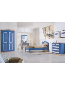 MOBILI 2G - LETTO SINGOLO ARTE POVERA BLU E MIELE LEGNO 103x210x106 (2231) vista frontale