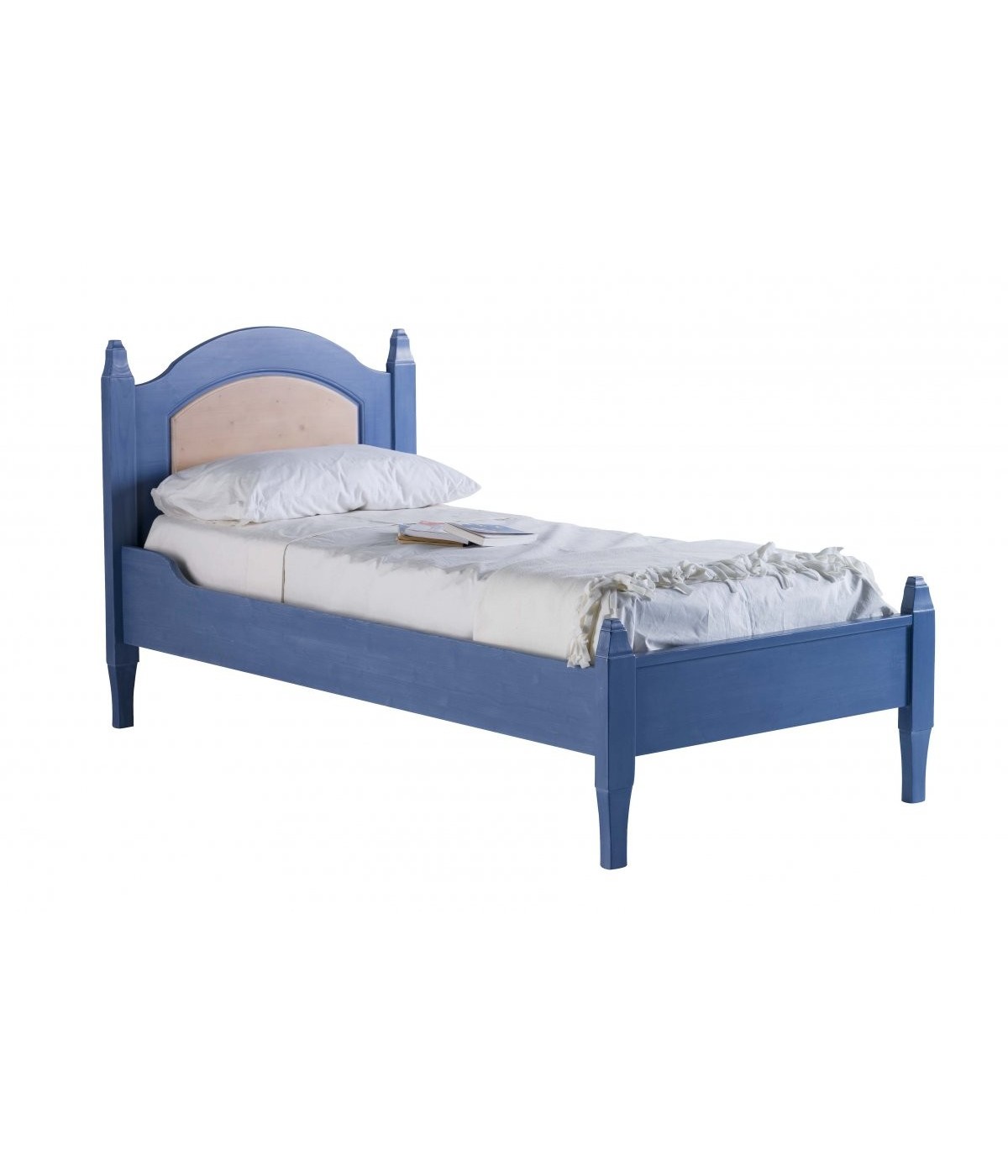 MOBILI 2G - LETTO SINGOLO ARTE POVERA BLU E MIELE LEGNO 103x210x106 (2231) vista frontale