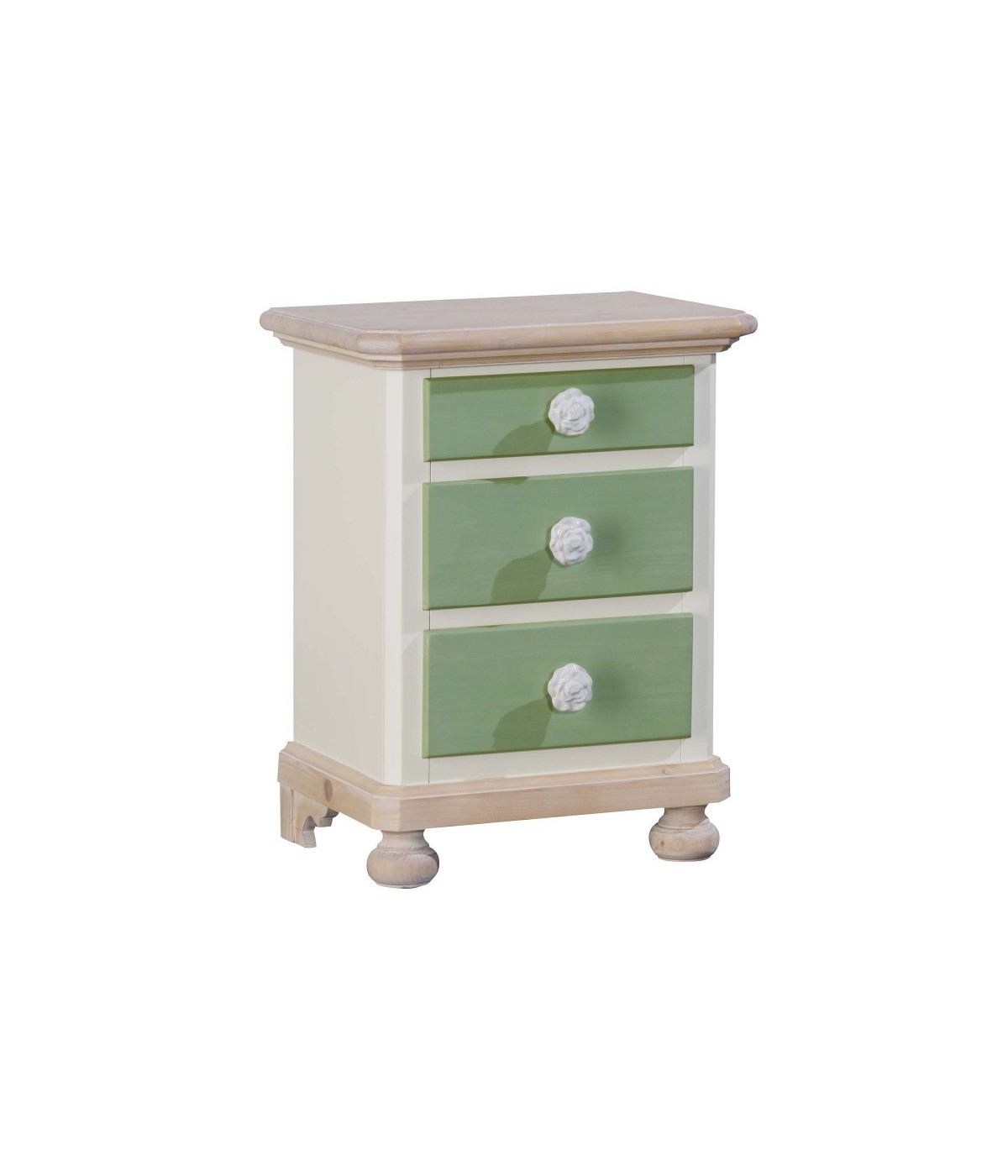 MOBILI 2G -  Comodino arte povera 3 cassetti legno shabby verde miele 50x38x65 (2213) VISTA FRONTALE