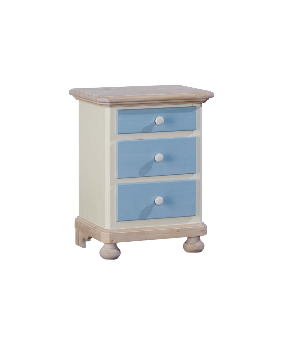 MOBILI 2G -  Comodino arte povera 3 cassetti legno shabby azzurro miele 50x38x65 (2211) VISTA FRONTALE