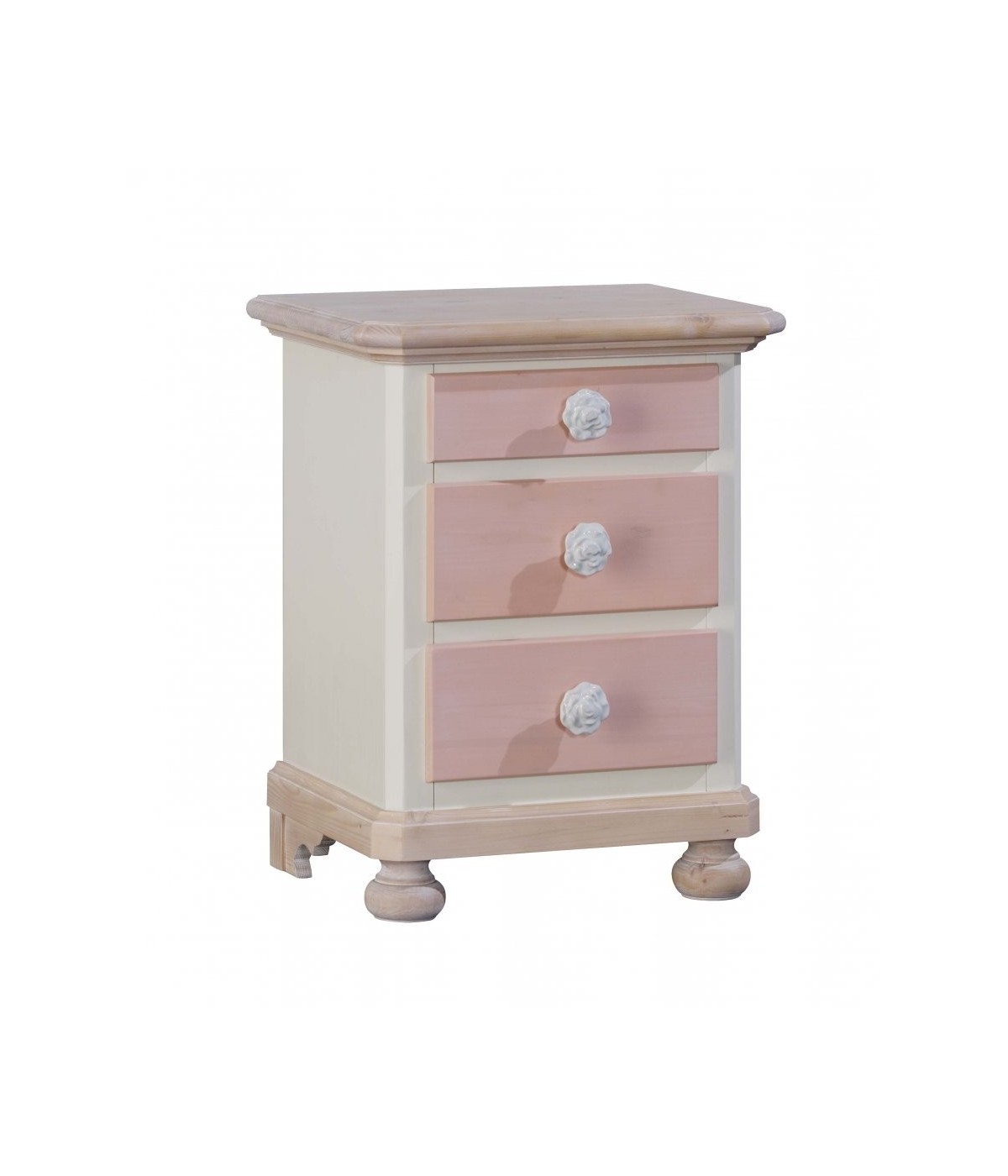 MOBILI 2G -  Comodino arte povera 3 cassetti legno shabby rosa miele 50x38x65 (2209) VISTA FRONTALE