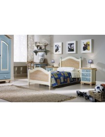 MOBILI 2G - LETTO SINGOLO ARTE POVERA LEGNO SHABBY AZZURRO E MIELE 98x212x111 (2229) vista frontale
