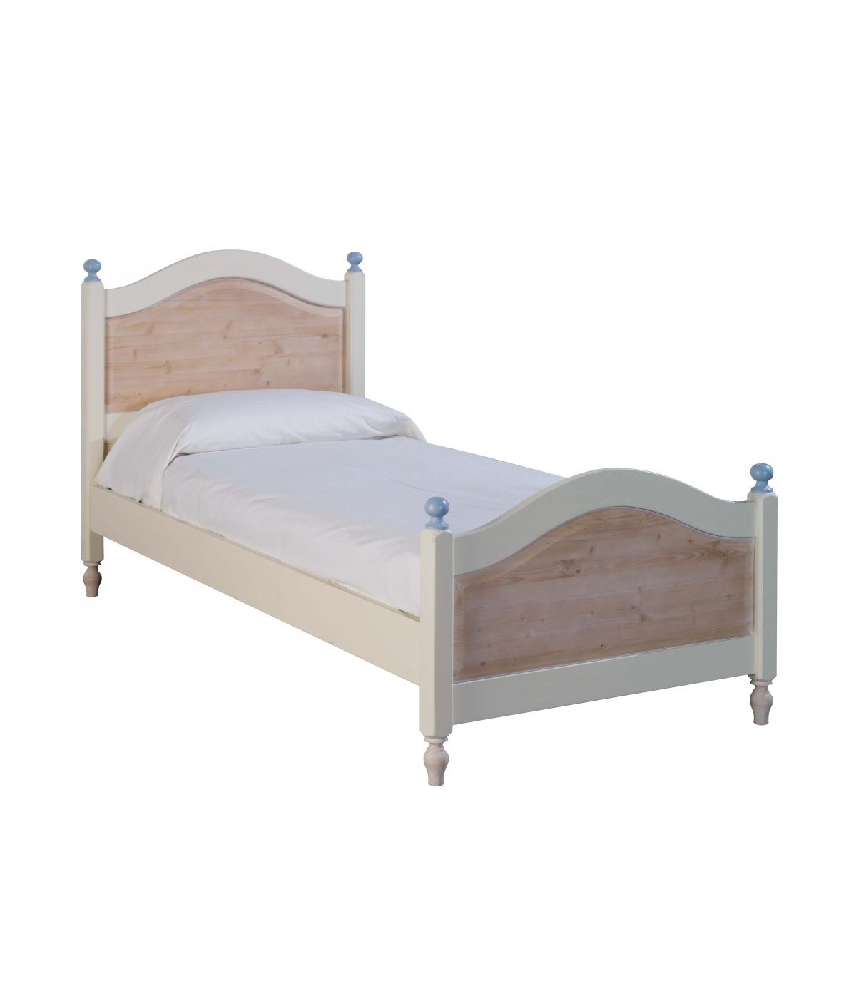 MOBILI 2G - LETTO SINGOLO ARTE POVERA LEGNO SHABBY AZZURRO E MIELE 98x212x111 (2229) vista frontale
