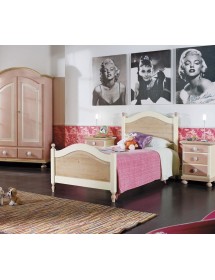 MOBILI 2G - LETTO SINGOLO ARTE POVERA LEGNO SHABBY ROSA E MIELE 98x212x111 (2228) vista frontale