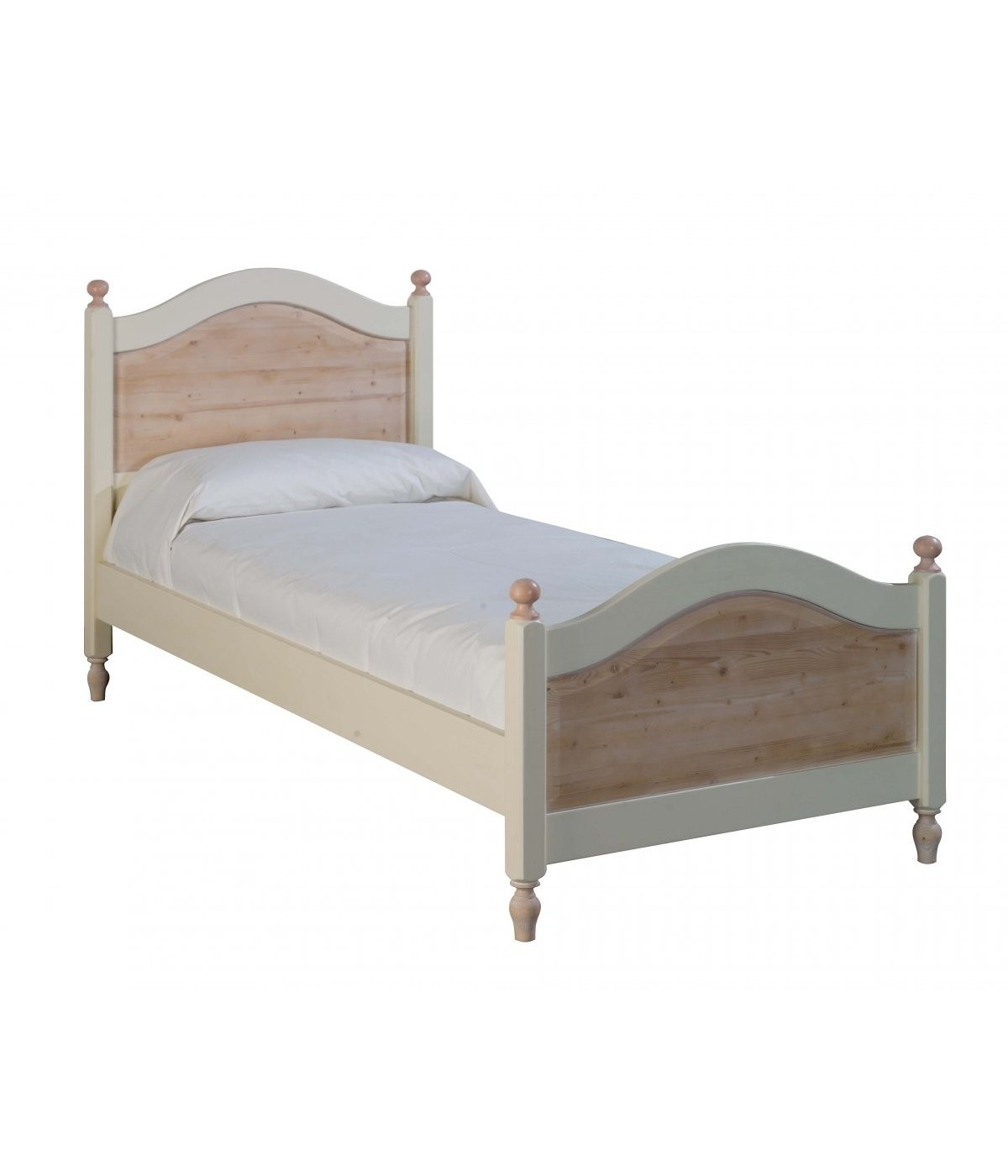 MOBILI 2G - LETTO SINGOLO ARTE POVERA LEGNO SHABBY ROSA E MIELE 98x212x111 (2228) vista frontale