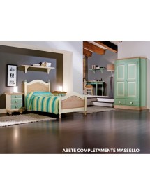 MOBILI 2G - CAMERETTA DA LETTO COMPLETA LEGNO MASSELLO SHABBY VERDE MIELE vista frontale