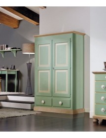 MOBILI 2G - CAMERETTA DA LETTO COMPLETA LEGNO MASSELLO SHABBY VERDE MIELE vista frontale
