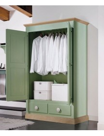 MOBILI 2G - CAMERETTA DA LETTO COMPLETA LEGNO MASSELLO SHABBY VERDE MIELE vista frontale