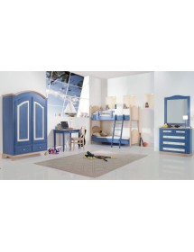 MOBILI 2G - LETTO A CASTELLO LEGNO ABETE SHABBY AZZURRO E MIELE 93x205x186 (2232) vista frontale