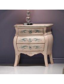 MOBILI 2G - Comodino Bombato shabby Legno avorio decori floreali 62x32x65 (1369) vista frontale