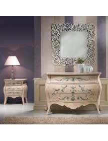 MOBILI 2G - Comodino Bombato shabby Legno avorio decori floreali 62x32x65 (1369) vista frontale