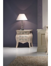 MOBILI 2G - Comodino Bombato shabby Legno avorio decori floreali 62x32x65 (1369) vista frontale