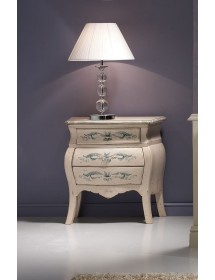 MOBILI 2G - Comodino Bombato shabby Legno avorio decori floreali 62x32x65 (1369) vista frontale