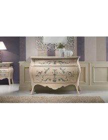 MOBILI 2G - Gruppo 1 comò 2 comodini Bombato shabby Legno avorio decori floreali (1369) (1368) vista frontale