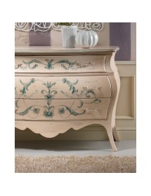 MOBILI 2G - Gruppo 1 comò 2 comodini Bombato shabby Legno avorio decori floreali (1369) (1368) vista frontale
