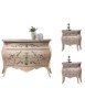 MOBILI 2G - Gruppo 1 comò 2 comodini Bombato shabby Legno avorio decori floreali (1369) (1368) vista frontale