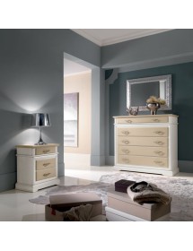 MOBILI 2G - COMODINO 3 CASSETTI  LACCATO BIANCO-AVORIO- BICOLORE MISURE L.57 P.38 H.66 (3001) vista frontale