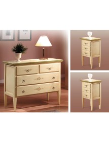 MOBILI 2G - Gruppo 1 Cassettiera 2 Comodini legno shabby avorio verde (1309+1310) vista frontale