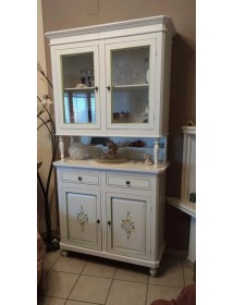 CRISTALLIERA IN LEGNO 2 ANTE BIANCA/DECORI FLOREALI L.104 P.43 H.20...